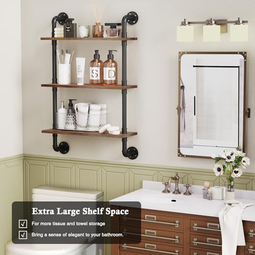 Merapi 3-Tier Rustic Industrial Wall Shelves - Floating Pipe Shelves