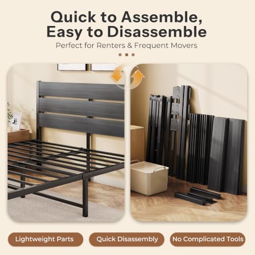 Queen Bed Frame with Headboard and Footboard - All-Metal Support, Rustic Grey - Variation of THIS listing