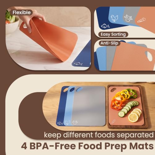 Piklohas Large Acacia Wood Cutting Board Set with Storage Stand - Brown
