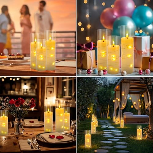 YOROXRG 24 Pack Ivory Flickering Flameless Candles with Timer - Battery Operated LED String Lights for Home Decor, Parties, Weddings, Christmas, New Year