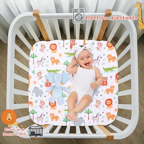 Cloele Square Playard/Playpen Fitted Sheets Perfect for 36 X 36 Portable Playard Mattresses - Jungle Square Pack and Play Crib Sheets - Ultra Soft Polyester Animal Fitted Playpen Sheet for Baby