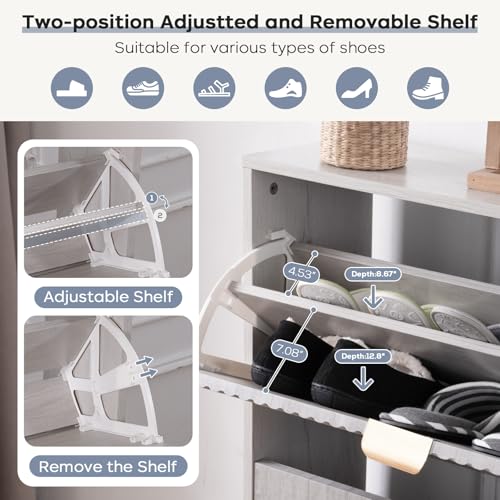 Oakvivo Grey Shoe Cabinet with 2 Flip Drawers, Entryway Organizer
