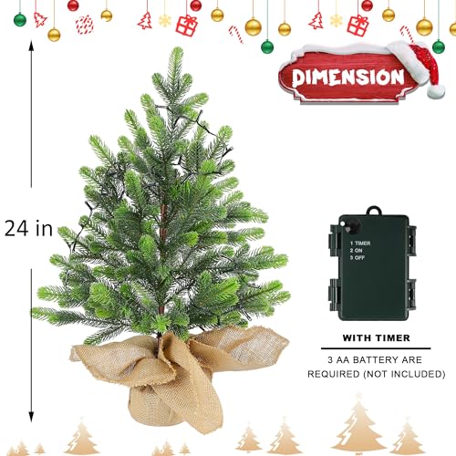 Lulu Home 2ft Pre-lit Mini Christmas Tree - 24 Inch, 50 LED, Battery Operated