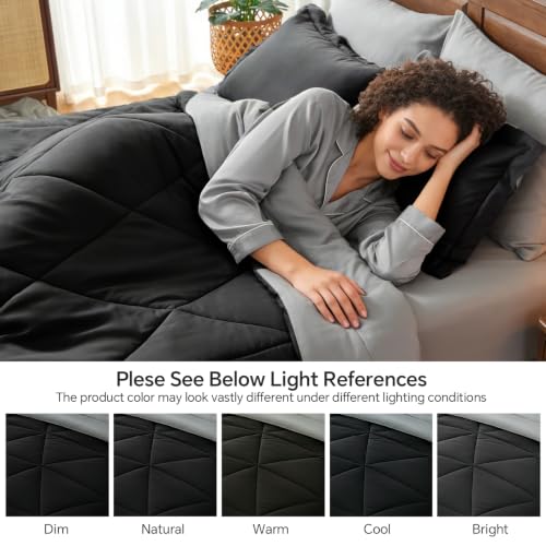 BEDELITE Reversible Black/Dark Grey Twin XL Comforter Set 5 Pieces Bed in a Bag