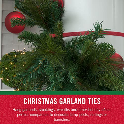 VELCRO Brand Holiday Garland Ties or Cable Straps | Hang Garlands, Lights or Wreath | for Banister, Railings, Stairs or Lamp Posts | 30ft Roll Cut to Custom Length | Green