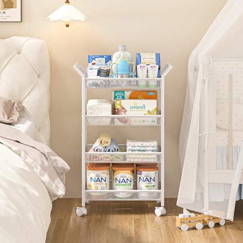 3IngSeagulls 4-Tier Baby Diaper Caddy Cart with Wheels - White, Variation 1