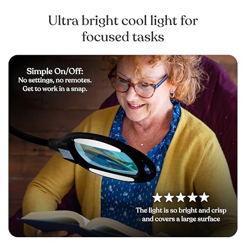 Brightech LightView Pro Floor Lamp with 3 Diopter Magnifier - Hands-Free LED Reading & Work Light, Black