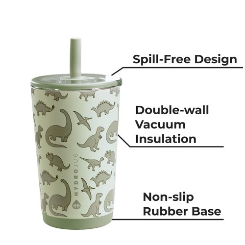 HydroJug Everyday Tumbler 14 oz – Ceramic-Lined Insulated Tumbler with Straw and Soft-Touch Lid, Cup Holder Friendly, Double-Wall Vacuum Insulation, Reusable Travel Cup – Dinosaur