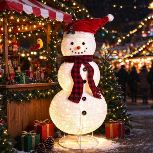 60-Inch Outdoor LED Snowman Decoration with 150 Lights, Collapsible Winter Holiday Decor