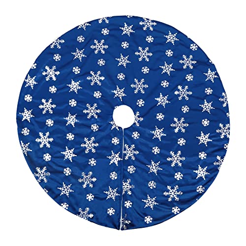 Silver Bunny Chorus Christmas Tree Skirt 36 Inch Blue Velvet with Sequin Snowflakes