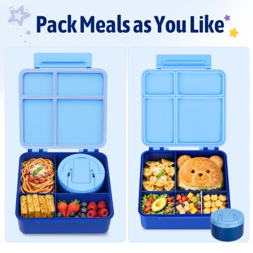 MAXSO Blue Kids Bento Lunch Box Set with 8oz Soup Thermo & 4 Compartments