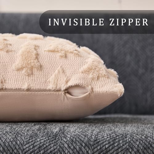 DFXSZ Christmas Tree Pillow Covers 12x20 inch Christmas Decoration Beige Soft Plush Faux Fur Jacquard Throw Pillows for Bedroom Sofa Holiday Festivals Winter Home Decor YZT101B12