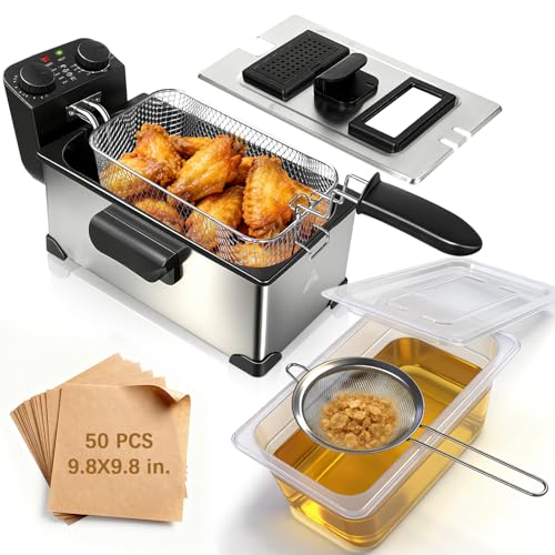 CATTLEMAN Deep Fryer with Oil Filtration 1600W 3L Stainless Steel - Home Kitchen