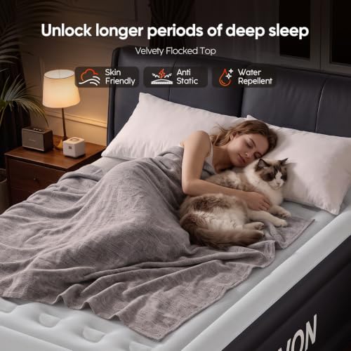 DIVON Black Queen Air Mattress with Built-in Pump, 18 Inch Raised Bed, Supports 800lb