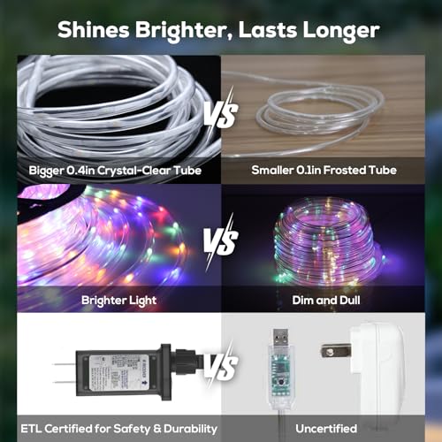 Multicolor 100Ft LED Rope Lights for Outside with Remote & Plug