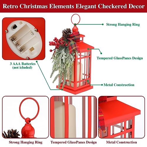 14-Inch Red Christmas Lantern with Battery Power Decor