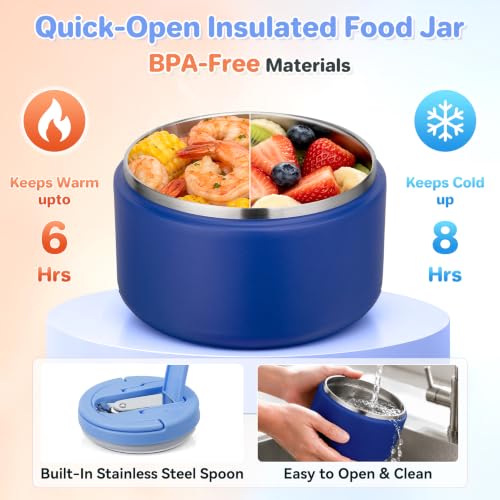 Kids Leakproof Bento Lunch Box with 8oz Insulated Soup Thermo - Blue