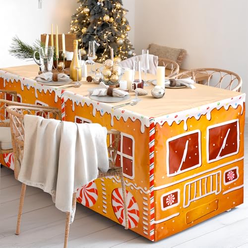 Oudain 6ft Gingerbread Man Christmas Tablecloth - Polyester, Rectangular 183x76 cm