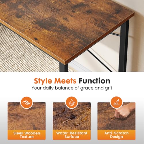 Sweetcrispy Rustic Brown 48-Inch Computer Desk for Bedroom & Home Office