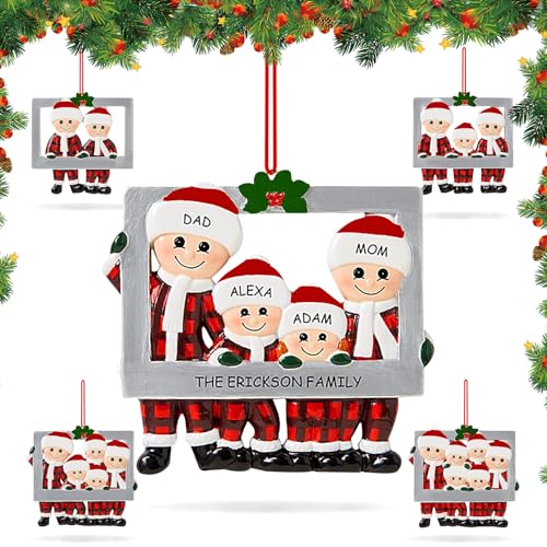 Personalized Christmas Ornament 2025, Christmas Tree Ornament, Frame Personalized Happy Family Made of Ceramic, Christmas DIY Name Hanging Pendant, Cute Tree Decorations (Family of 4)