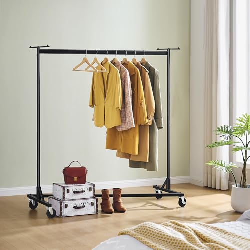 Heavy Duty Metal Clothing Rack with Cover - Black, Rolling Garment Rack with Wheels and Dustproof Cover