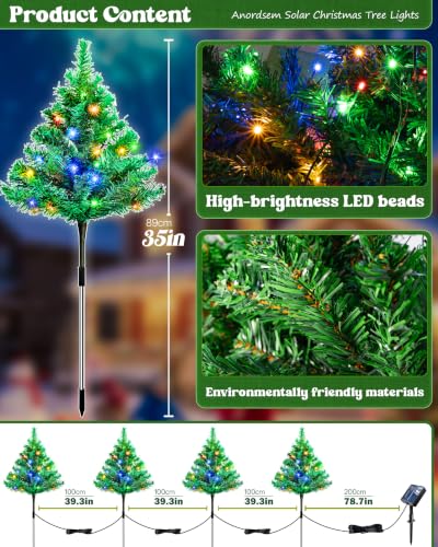 Anordsem Solar Christmas Tree Lights Outdoor 80 LED 8 Modes Waterproof 4 Pack