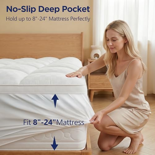 Queen Mattress Topper 4 Inch Dual Layer Memory Foam with Gel & Plush Cover White