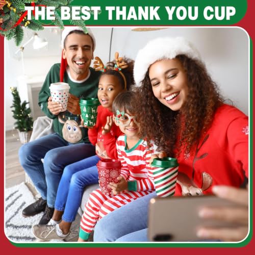 Pickmesh 24 Pack Christmas Reusable 12oz Plastic Coffee Cups with Lids
