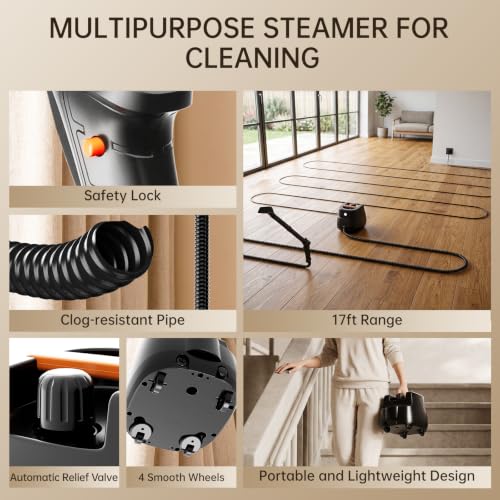 Black 21-in-1 Chemical-Free Steam Cleaner, Multipurpose Heavy-Duty Steamer