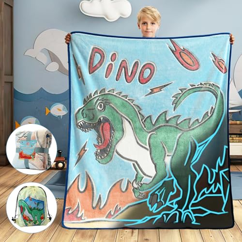Glow in The Dark Blanket Dinosaur Throw Blanket, Dinosaur Toys Gifts for 1 2 3 4 5 6 7 8 9 10 Year Old Boys Gifts Ideas, Christmas Birthday Gift Toy for Girls Boys Age 6-8, 50'' x 60''