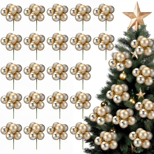 Soulchen 24 Pack Gold Christmas Ornament Picks - Shatterproof Holiday Decor