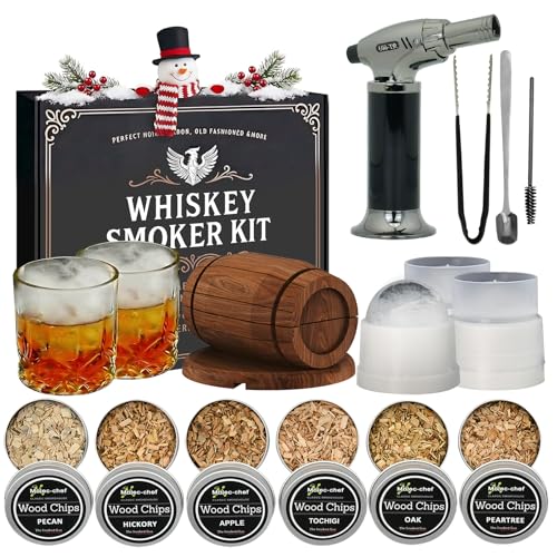 Deep Smoke Whiskey Smoker Kit with Torch & 6 Flavors - Birthday Gift for Men