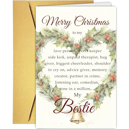 Bestie Christmas Card - Supoeguk Best Friend Note Card (Bestie) 8x5.3in