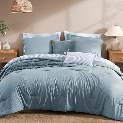 Blue California King Comforter Set 7 Pieces - Soft Bed in a Bag