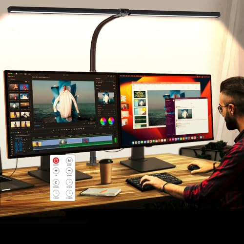 Black 31.5in LED Desk Lamp with Clamp Dual Head Monitor Light Remote