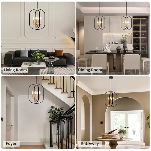 4-Light Black and Gold Farmhouse Chandelier for Dining Room Entryway Pendant Light Fixture