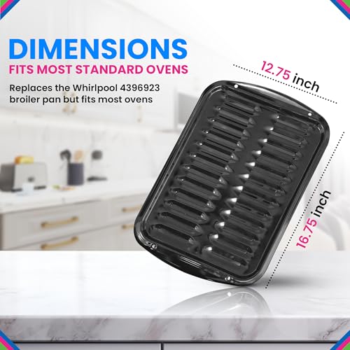 Nonstick Porcelain Broiler Pan with Rack - 16.75 x 12.75 Inches, Oven Replacement