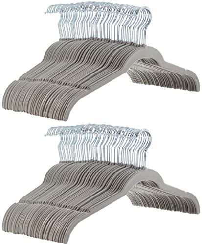 Slim Velvet Clothes Hangers Pack of 100 - Non-Slip, Space Saving, Gray/Silver