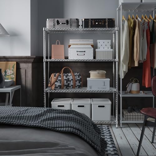 Heavy Duty Metal Wire Shelving Unit - Adjustable Storage Rack for Garage, Kitchen, Office, Warehouse - Silver, 15.8"D x 45.8"W x 59.4"H, 1400 lbs Capacity, Chrome Variation