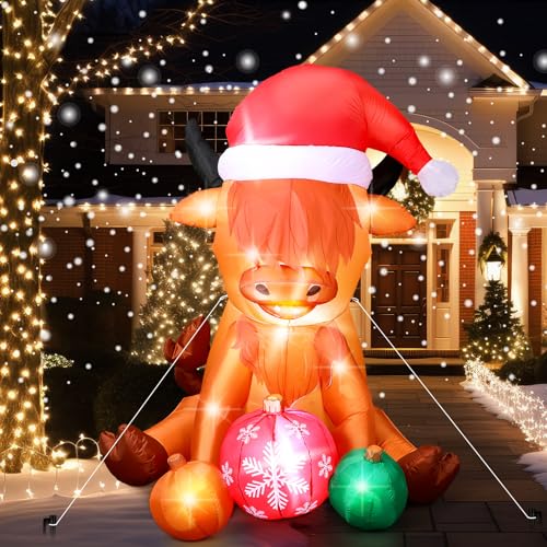 4.9 ft Christmas Inflatable Cow with Santa Hat