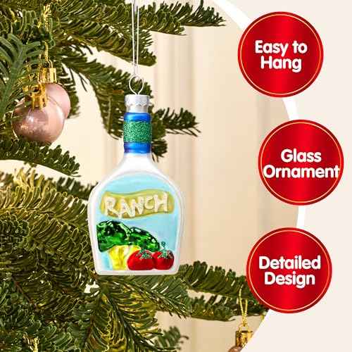 Joiedomi Small Christmas Salad Ranch Dressing Ornament, Funny Food Blown Glass Mini Ornaments for Christmas Tree Hanging Decorations Indoor, Xmas Party Favors Supplies Presents