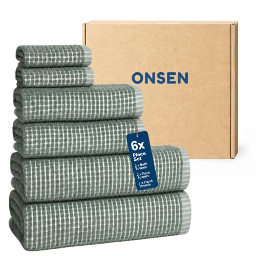 ONSEN Sculpted Terry Towel Set with Variations - Spruce, 2 Bath, 2 Hand, 2 Face Towels