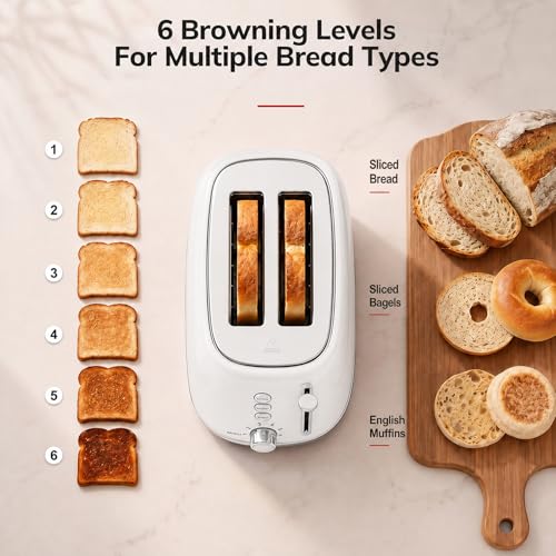 Keenstone 2 Slice Retro Stainless Steel Toaster - White Kitchen Appliance