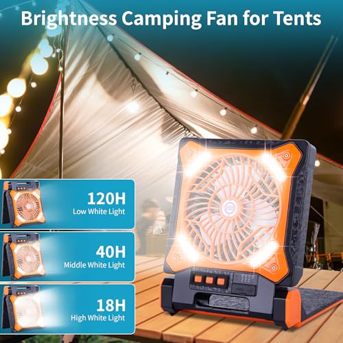 WESTTREE Solar Camping Fan with LED Lantern & Power Bank - Orange