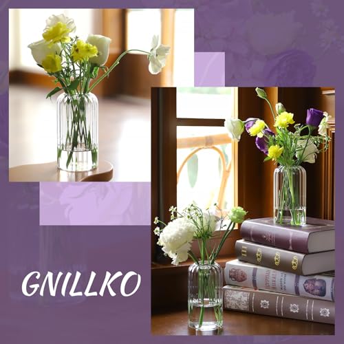 Glass Cylinder Vases Set - Clear Ribbed Tall Flower Bud Vases for Weddings & Home Decor