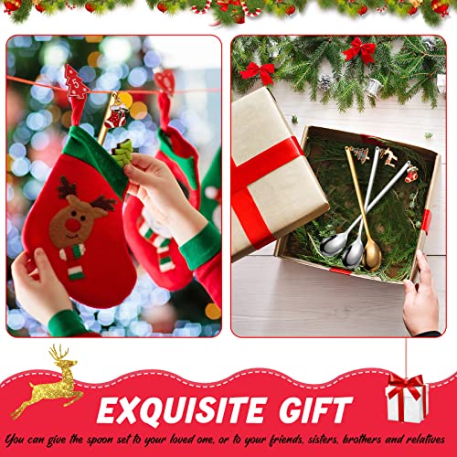 8 Pieces Christmas Spoons Stainless Steel Christmas Coffee Stirrers Gold and Silver Tea Dessert Spoons for Stirring Coffee Tea Soup Sugar Dessert Seasoning Ice Cream