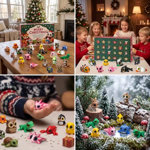 Christmas Advent Calendar for Kids with 24 Mini 3D Animal Figures & Fidget Toys
