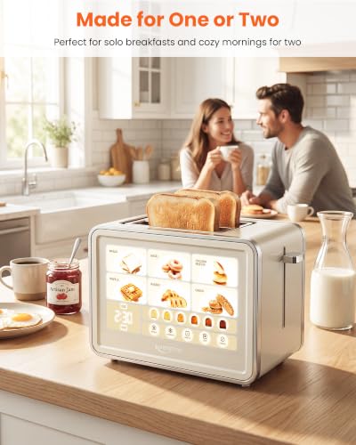 Keenstone 2-Slice Smart Toaster with Wide Slots & Touch Screen - Cream