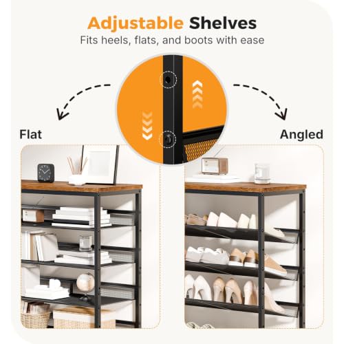 Rustin Brown 5-Tier Adjustable Metal Shoe Rack for Entryway, Holds 16-20 Pairs
