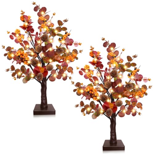 TURNMEON 2 Pack 18-Inch Prelit Fall Trees with LED Lights & Timer